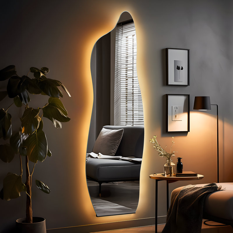 Wrought Studio™ Asymmetrical LED Full Length Mirror Wall Mirror with